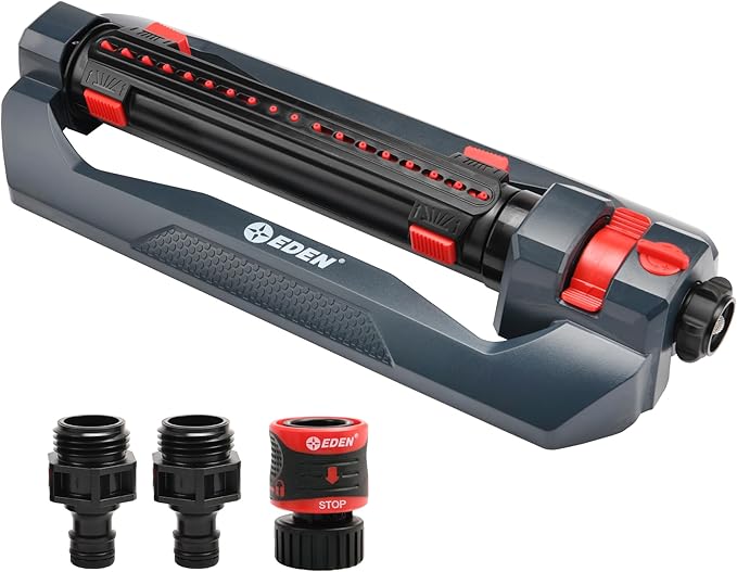 Eden 94094 3-Way Turbo Oscillating Sprinkler for Large Yard and Lawn W/Quick Connector Starter Set-Covers up to 4,000 sq. ft.
