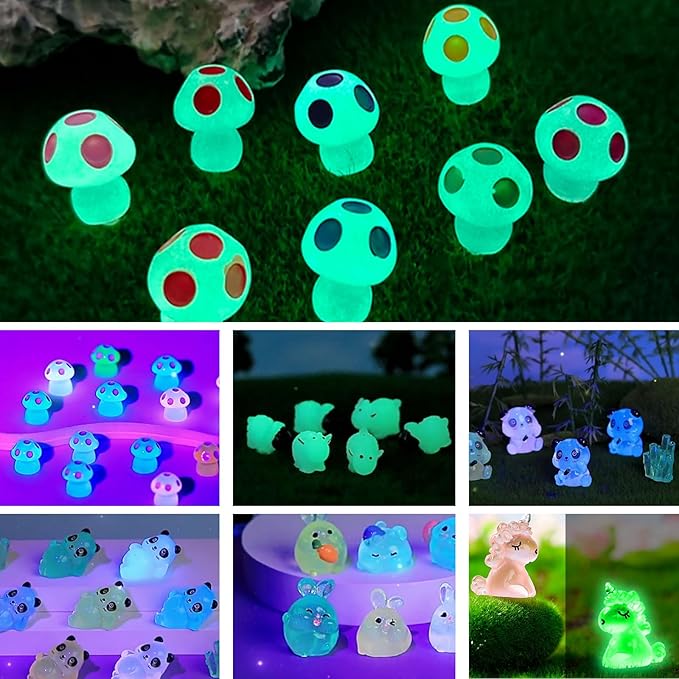 90 Pcs Mini Resin Animals Glow in The Dark Miniature Figures for Garden Accessories,for Craft,Garden Decoration, Goodie Bag Fillers Party Favors Decorations