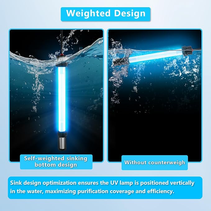 18W Aquarium UV Light for 100-1000 Gallon, UV Pond Water Clarifier for Koi Pond, Swimming Pool, Spa, Large Fish Tank, Cold Plunge UV Light for Pond Algae Control