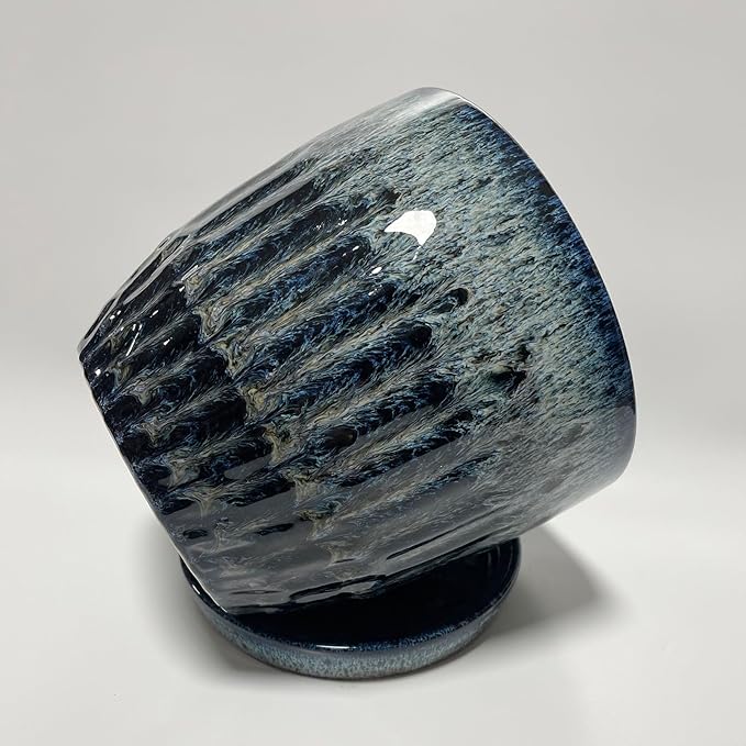 Ceramic Pots for Plants, 6 inch Pots for Plants, Ceramic Planters for Indoor Plants, Flower Pots with Drainage and Saucer, Reactive Glaze Blue