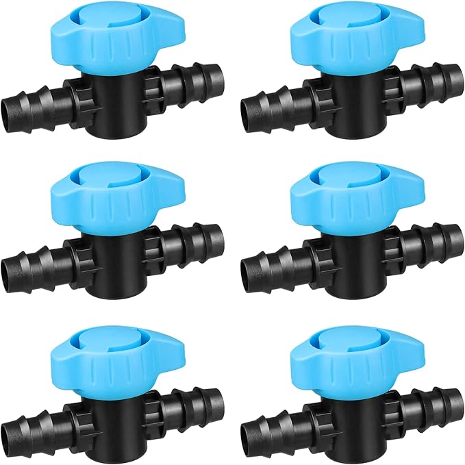 6 Pack Drip Irrigation 1/2 inch Barbed Valve, Drip Line Parts 1/2" Shut Off Valve Fits for 1/2 Inch Drip Irrigation Tubing (.570-.620" ID) for Drip or Sprinkler Systems