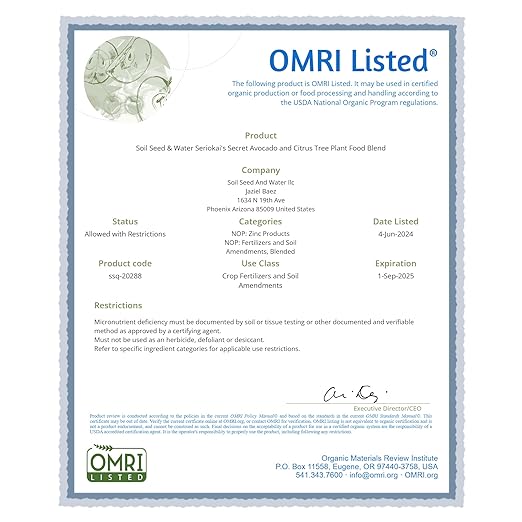 Soil Seed & Water Seriokai's Secret Blend Organic Soil Amendment Fertilizer for Avocado and Citrus Fruits - Orange, Lemon, Grapefruit, Lime and Pomelo - OMRI Listed