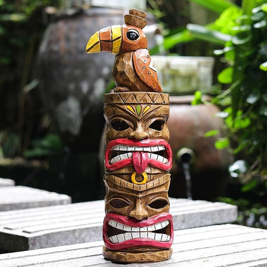 Outdoor Tiki Statue Decoration-Solar Garden Figurine - Woodpecker Waterproof Unique Housewarming Gifts for Women Patio,Balcony,Yard,Lawn Decor 15 Inch Tall