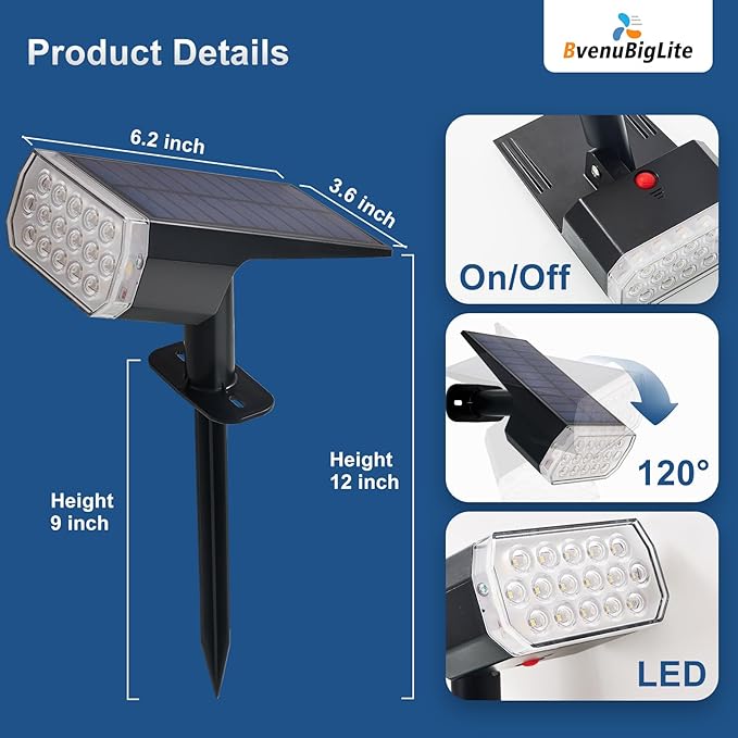 Solar Lights Outdoor Waterproof: IP65 Led Spot Light Decorations for Garden - 3 Lighting Modes Solar Powered for Yard - Dust to Dawn Landscape Lighting Patios Pathway Driveway 6PC White