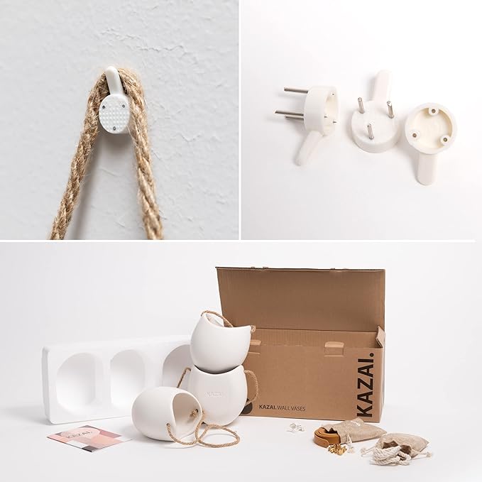 Wall Planters -Ellie- | Hanging Ceramic Plant Pots 3 Pieces | Wall Decoration for Indoors, Balcony and Garden | White (Matte)