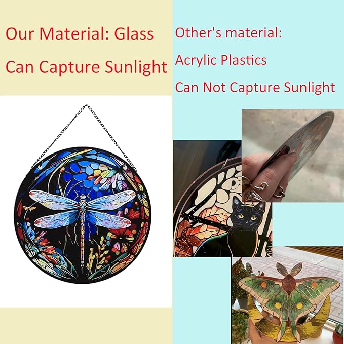 Hanging Stained Glass for Windows,20cm/7.87inch Dragonfly Hand-Painted Sun Catcher Garden Hangings Christmas Mother's Day, Valentine's Day Ornaments Festival Gift (A Style)