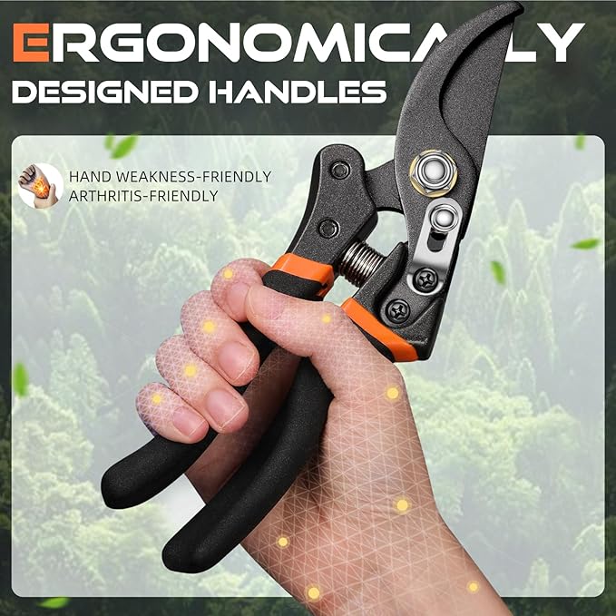Pruning Shears for Gardening - DECERK 8.5" Professional Bypass Garden Scissors & Clippers for Branch Trimming, Super Sharp SK5 Blade, Ergonomic Handle, Gardening Gift Women Men - 2025 Heavy Duty Tools