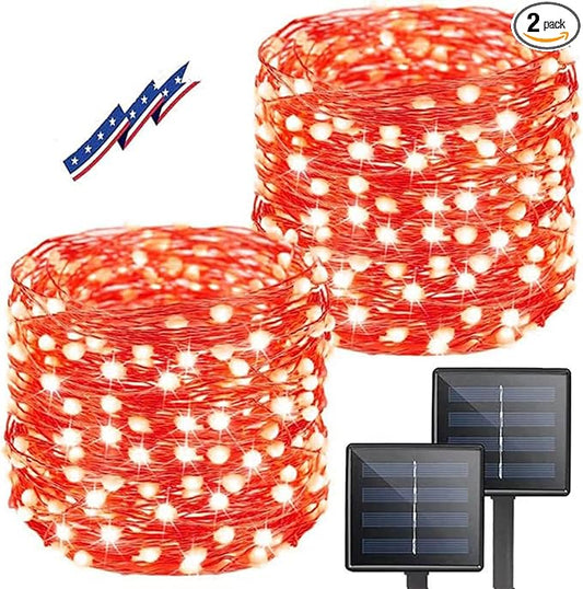 Solar String Lights Outdoor, 2-Pack Total 80FT 200 LED Solar Christmas Twinkle Lights Outside Waterproof Copper Wire 8 Modes Solar Fairy Lights for Garden Tree Party Birthday Christmas Decor(Orange)