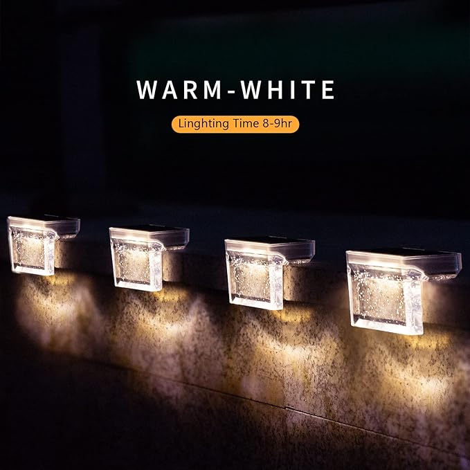 Solar Step Lights Outdoor LED Deck Fence Patio Wall Lights Garden Pathway Decoration Lighting 6 Pack(Warm White)