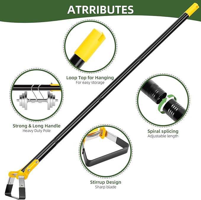 Hoe Garden Tool,Scuffle Garden Hoe for Weeding 30-60 Inch,Long Handle Heavy Duty Adjustable Hula Hoe,Gardening Stainless Steel Loop Stirrup Action Hoe