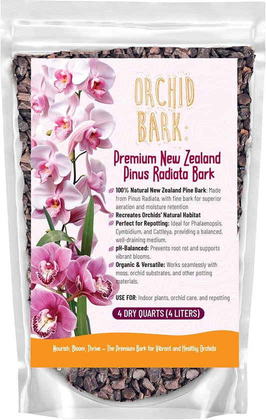Premium Orchid Bark for Potting Mix – Ready-to-Use Pine Bark for Indoor Plants, Orchid Repotting & Soil Mix Creation, Ideal Orchid Medium (4 Quarts)