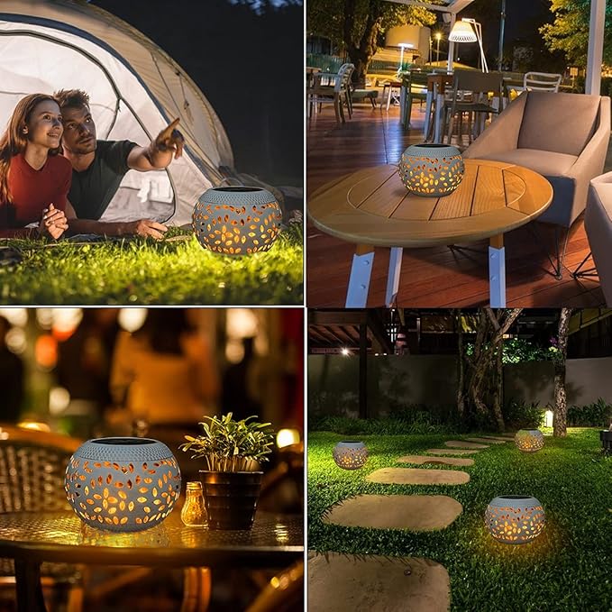 Solar Table Lantern Outdoor Waterproof-2PACK Dancing Flickering Flame Solar Light,White Metal Desktop Decorative Lamp Auto On/Off Lighting Dusk to Dawn for Indoor Desk Patio Garden Pathway Yard