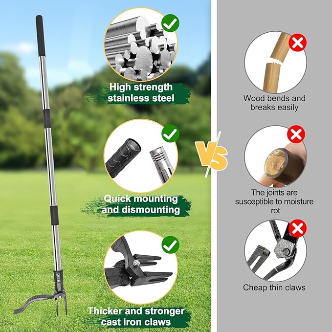 Aimery Weed Puller Tool, Weed Removal Tool, Vertical Weed Puller, Adjustable - Height and Detachable Garden Vertical Root Remover, which can Easily Remove Weeds Without Squatting or Kneeling.