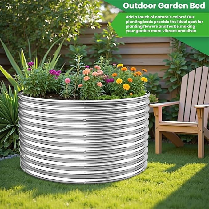 3 Pack 40x40 inch Tall Round Galvanized Raised Garden Bed Outdoor,Metal Garden Bed for Vegetables,Steel Raised Beds for Gardening,Above Ground Garden Box for Flower