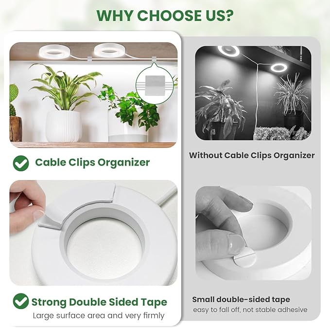 Ceiling Grow Lights for Indoor Plants, 192 LEDs Full Spectrum Plant Lights for Indoor Growing with 6/12/16H Timer, Cable Clips for Tidy Setup, 3.54" Grow Lamp for Small Plants (4-Head)