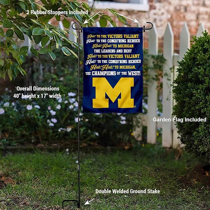 College Flags & Banners Co. Michigan Team University Wolverines Fight Song Garden Flag with Pole Stand Holder