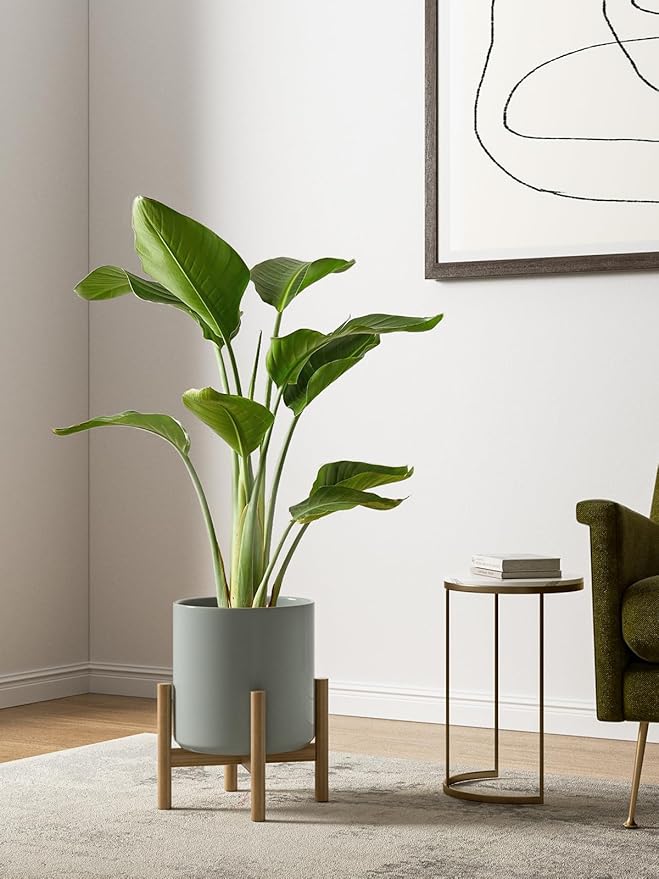 LE TAUCI Ceramic Plant Pots Indoor, 10 Inch 8 Inch 6 Inch Planters for Indoor Plants, Mid-Century Modern Flower Pots with Drainage Hole, Cylinder Round Planter Pots, Set of 3, Reactive Glaze Blue Gray