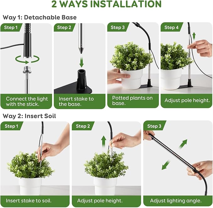Grow Light, LED Plant Light for Indoor Plant Growing, Full Spectrum Desk Grow Lamp with Base,10 Dimmable Levels, Plant Lamp with Automatic Timer for 3/9/12H, Height Adjustable 6.5"-26"(3 Pack)