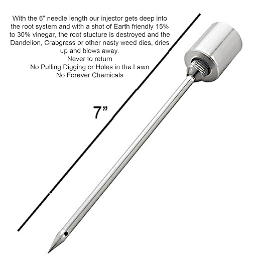 Dandelion Weeder Tool-Manual Weeder, Hand Weeder/Puller Alternative- Dandelion Illimination-Inject Root with Vinegar- Attach to Garden Sprayer-No Digging, Pulling, No Holes to Repair-Patent Pending