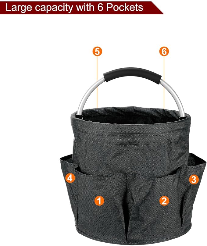 HARFINGTON Garden Tool Bag 17L Large Oxford Waterproof with Pockets Garden Tote Bag Gardening Plant Tool Organizer Storage Carrier Store for Outdoor Women Men, Black