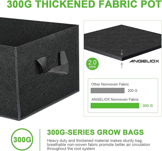 ANGELIOX 3 Pack 8 Gallon Grow Bags, 300G Thickened Nonwoven Fabric Garden Bed,30L Square Flower Planter Pots Containers with Handles for Potato Onion Carrot Taro Radish, Fruit,Flowers(50x30x20cm)