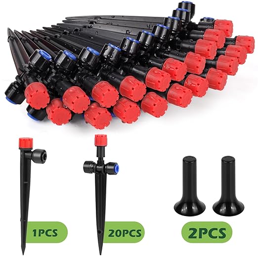 20PCS Adjustable Drip Irrigation Emitters(8-Hole) Kit-Quick Connect for 1/4" Tubing,Dual Adjustment System-Easy to Install Drippers for Precise Garden Watering of Vegetables,Shrubs&Flowers