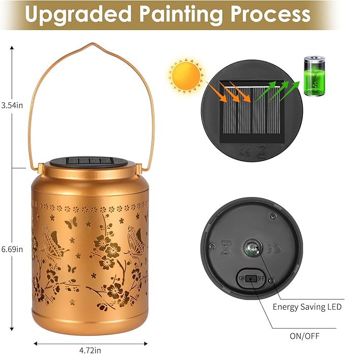 Garden Decor Birthday Gifts for Women, Butterfly Solar Lanterns Outdoor Decoration, Mothers Day Gifts for Mom Grandma, Hanging Solar Lights Outside for Yard, Patio, Backyard, Porch (2 Pack)