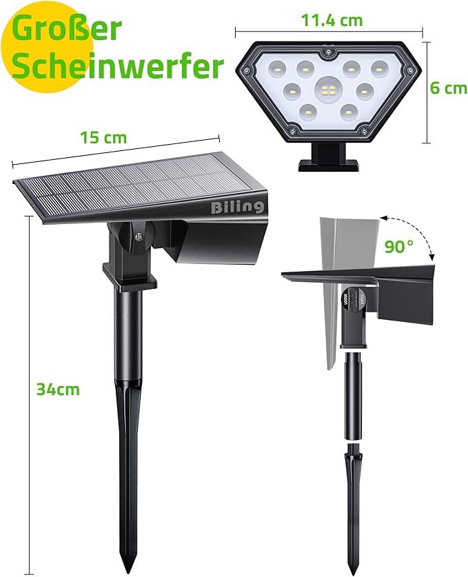 Biling Solar Spot Lights Outdoor, 2-in-1 Solar Landscape Lights with 12 LED Bulbs - Solar Powered, Adjustable Wall Lights for Patio, Pathway, Yard, Garden, Driveway, Pool - White (2pack)