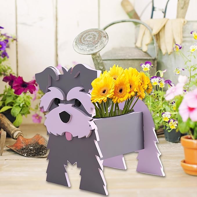 Gray Schnauzers Dog Planter Plant Pots,Cute Garden Dog Flower Planter,Large Dog Planters Birthday Gifts for Women,Office,Indoor/Outdoor Decor(9.84 * 10.24 * 15in)