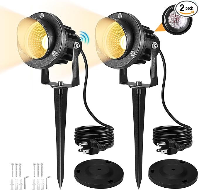 Landscape Lighting - 10W Dusk to Dawn Outdoor LED Spotlight with Photocell Sensor 120V Landscape Lights Waterproof Spot Lights Outdoor for Yard Garden Patio Driveway House (Warm White) (2 Pack)