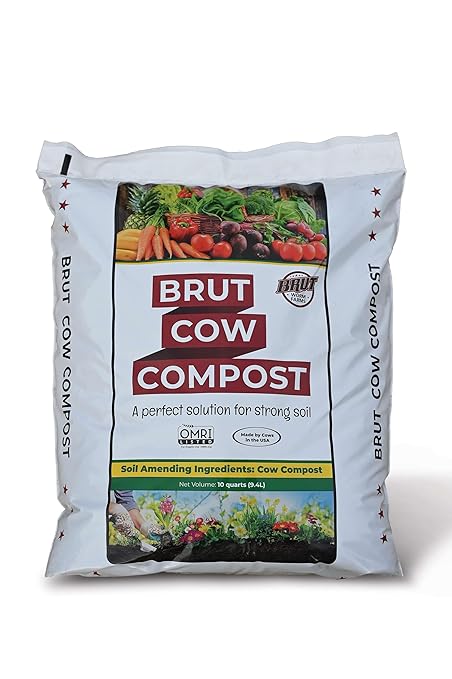 Brut Cow Compost - 10 Quart - Nutrient-Rich Fertilizer for Thriving Gardens - Safe, Pure, and Effective