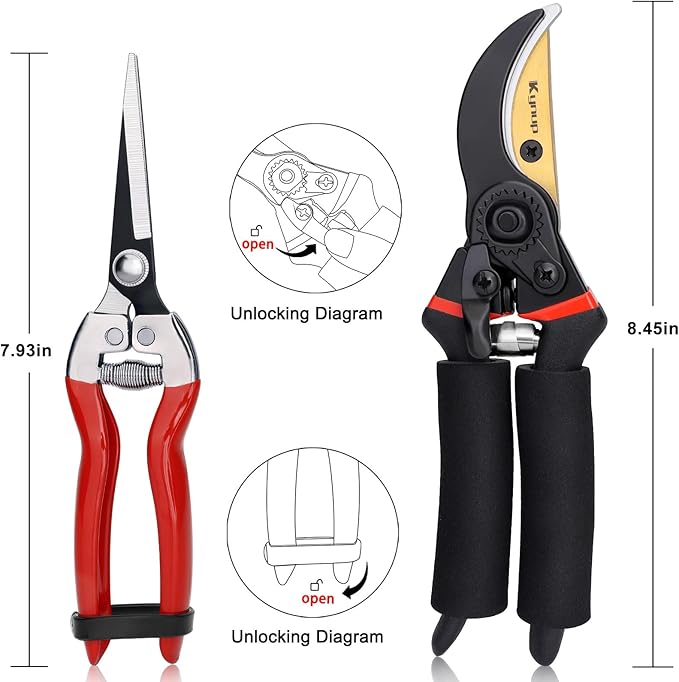 Kynup 3Pack Pruning Shears, Garden Shears, Pruning Shears for Gardening, Gardening Shears, Garden Scissors, Garden Clippers, Gardening Tools with Gloves, Stainless Steel, Soft Grip Handle