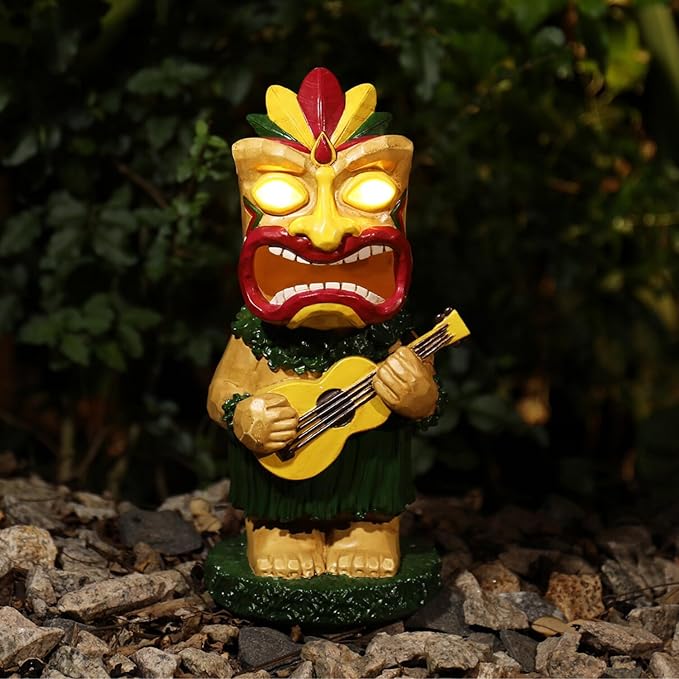 Solar Tiki Statue, Tiki Bar Decor, Outdoor Tiki Decor, Solar Garden Statue for Outside, Solar Garden Yard Decor, Outdoor Statue for Garden, Outdoor Decor for Patio, Gardening Gifts for Women