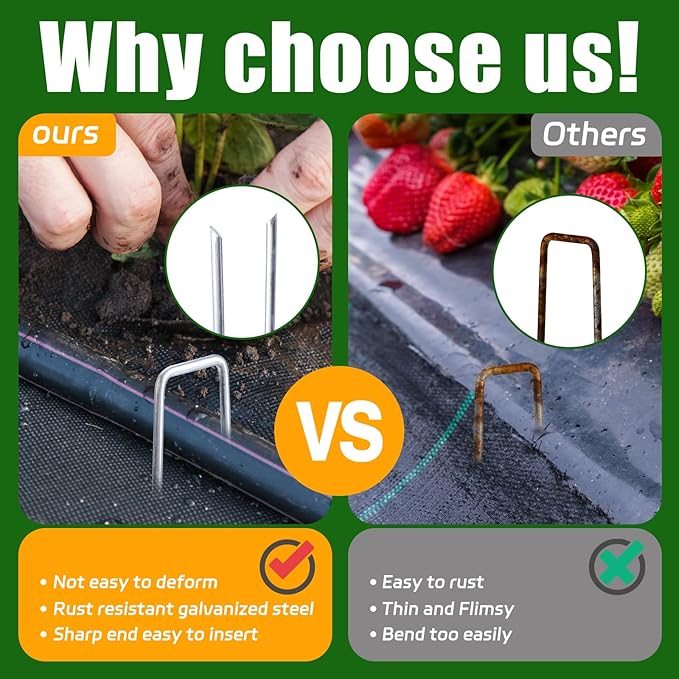 12 Inch Hot-dip Galvanized Landscape Staples, 200 Pack 10 Gauge Garden Stakes, Ground Staples for Securing Weed Fabric Barrier, Garden Hose Stake, Artificial Turf Stakes and Fencing