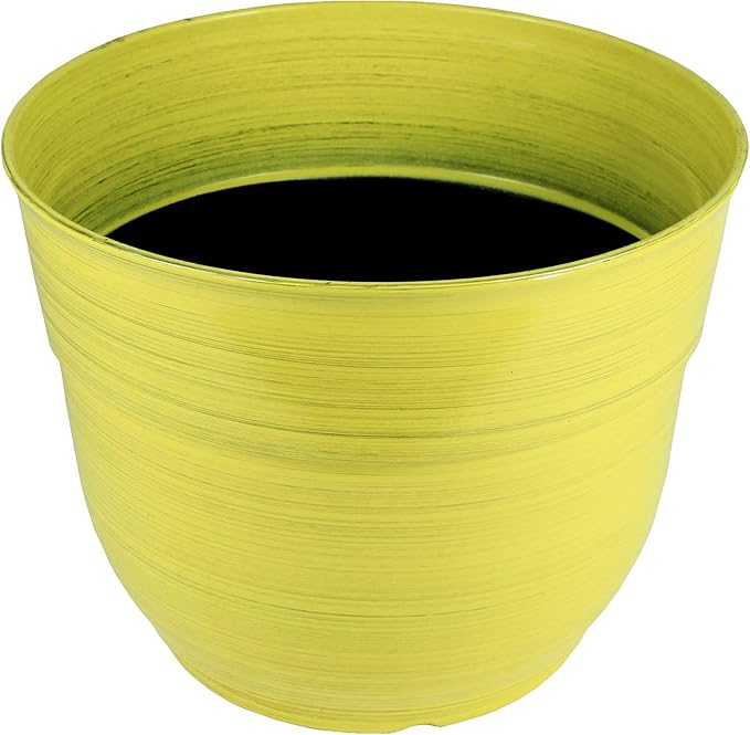 Garden Elements Indoor/Outdoor Glazed Brushed Happy Plastic Planter, Large, Bright Yellow, 15" (Pack of 2)
