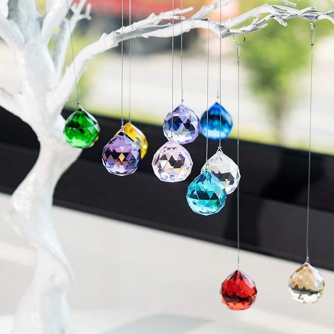 10 Pack Crystal Ball 1.18"/30mm Prism Sun Shine Catcher Rainbow Pendants Maker, Hanging Crystals Prisms for Windows, for Feng Shui, for Gift (Multi-Colors)