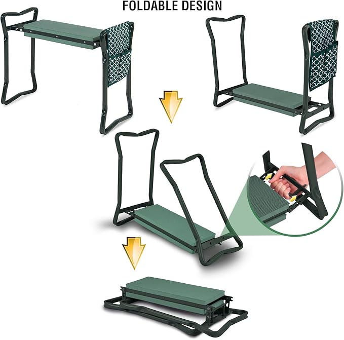 Abco Tech Garden Stool & Kneeler - Kneeler & Stool for Gardening, Foldable Garden Seat for Storage, Garden Kneelers for Seniors, Great Gardening Gifts for Women, Bench Comes with Tool Pouch & Gloves