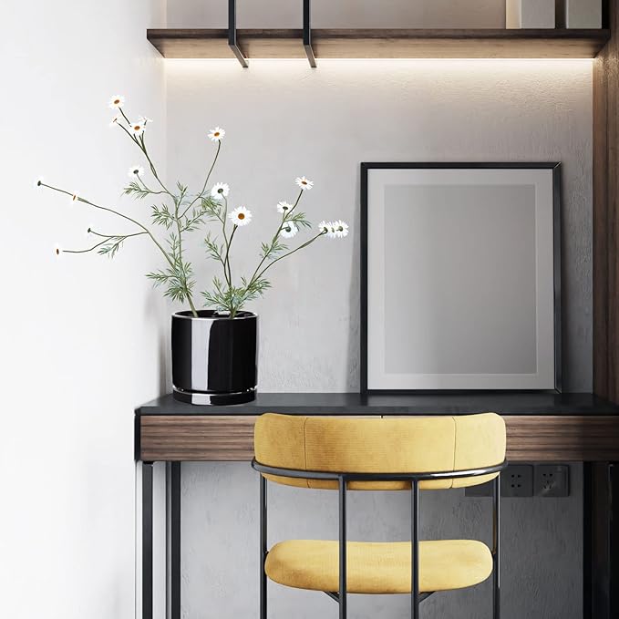 Aveyas 6 inch Ceramic Plant Pot with Drainage Hole and Saucer - Suitable for Indoor and Outdoor Use, Modern Planters for House Garden Orchid Flower Snake Monstera Plants (6", Glossy Black)