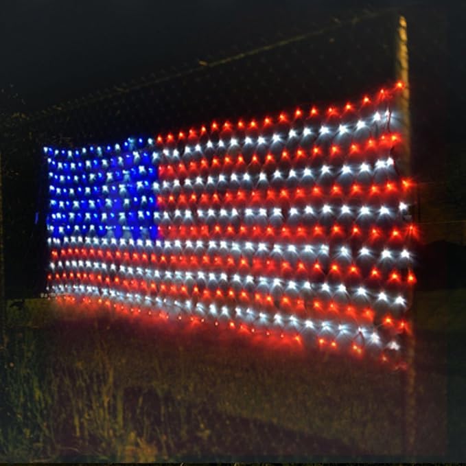 XTF2015 Led Flag Net Lights of The United States, Waterproof American Flag String Light for Christmas, Festival, Holiday, Independence Day, Memorial Day, Decoration, Garden, Yard, Indoor and Outdoor