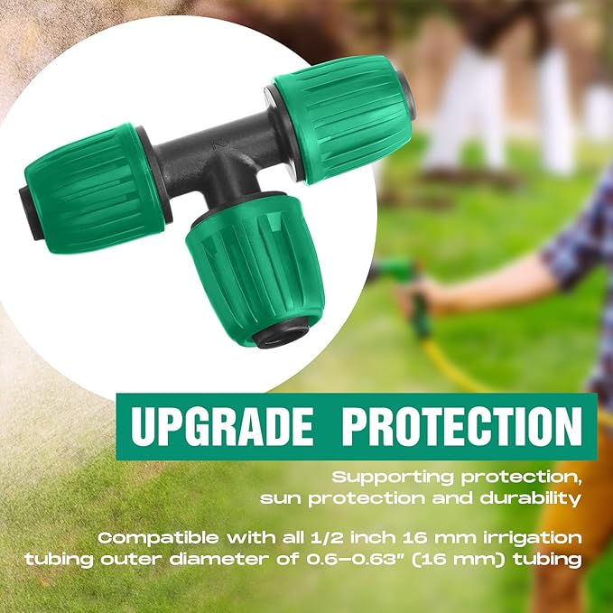 32 Pcs 1/2" Tubing Irrigation Fittings Kit 1/2" ID x 0.6-0.63" OD 16 mm Drip Irrigation Barbed Connectors 4 Switch Valves, 8 Tees, 8 Couplings, 4 Elbows, 4 Ends, 4 Adapters (Green)