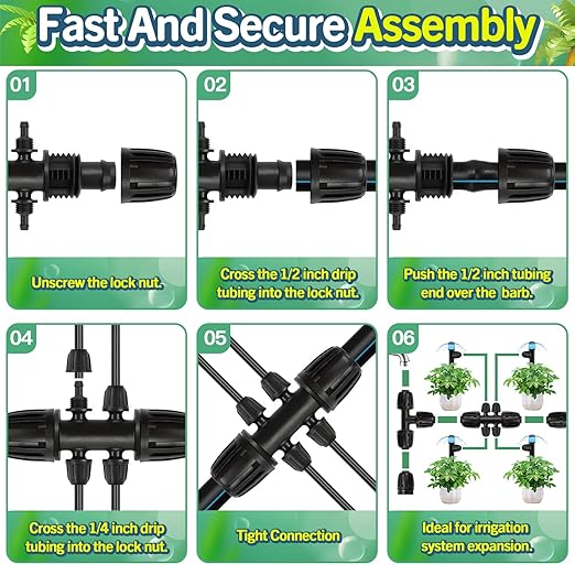 22 Pack Drip Irrigation Fittings Kit for 1/2 Inch Drip Tubing(1/2" ID x 0.65" OD), Anti-Drop Barbed 1/2'' Drip Line Connectors Include 3 Tees 3 Valves 2 Elbows 4 Plugs 5 Reducers 5 Emitters