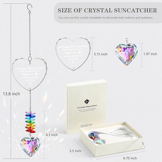 Retirement Gifts for Women, Crystal Suncatcher Gift for Retirement, Happy Retirement Decoration, Gifts for Retired Friend Coworker Nurse Teacher
