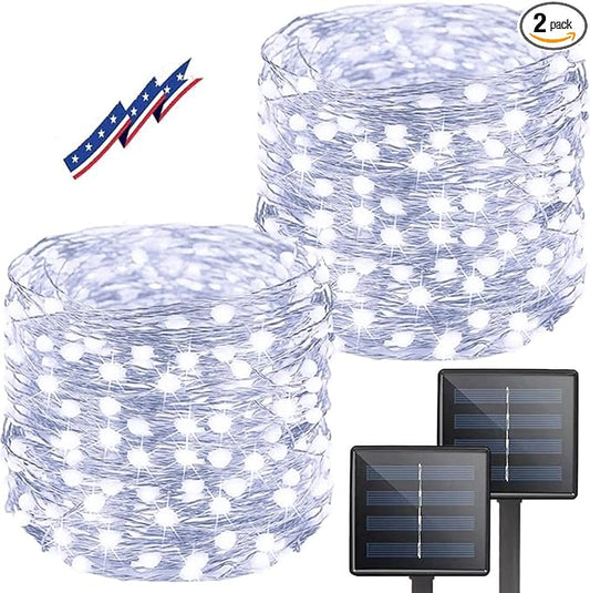 Solar String Lights Outdoor, Upgraded 2-Pack 80FT 200 LED Solar Twinkle Light for Outside, Waterproof Silver Wire 8 Modes Solar Fairy Lights for Garden Patio Tree Christmas Party Wedding (Cool White)