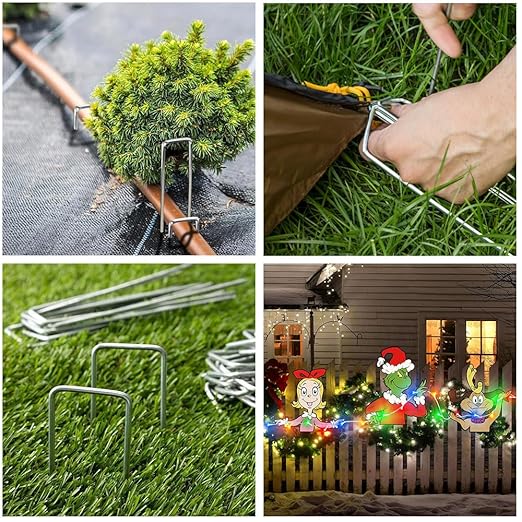 50 Pack 4 Inch Landscape Staples, Heavy Duty Garden Stakes Galvanized Garden Staples Pins, Anti-Rust Ground Stakes for Weed Barrier, Irrigation Tubing, Yard Lawn, Landscape Fabric