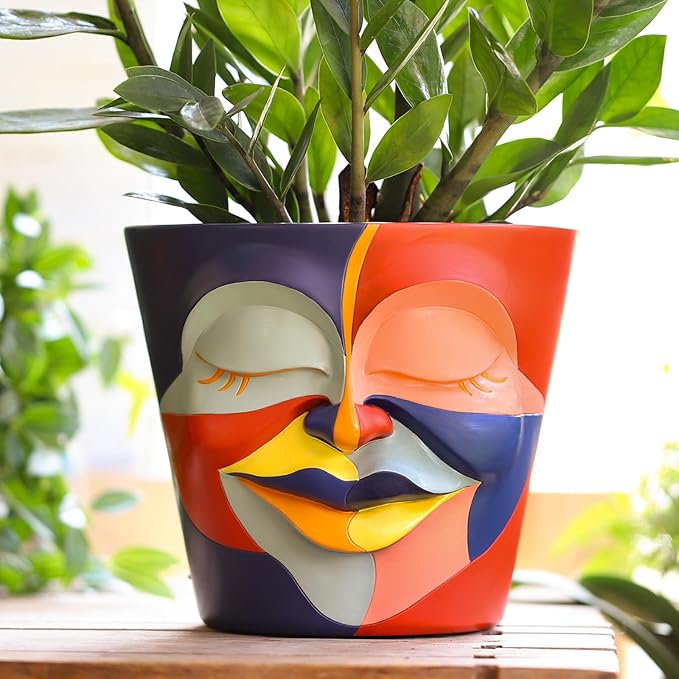 GUGUGO 8 Inch Abstract Rainbow Head Planter, Unique Face Plant Pot with Drainage, Cute Eclectic Flower Planters Pots for Indoor & Outdoor Plants, Colorful Funny Room Decor Aesthetic, Red & Blue