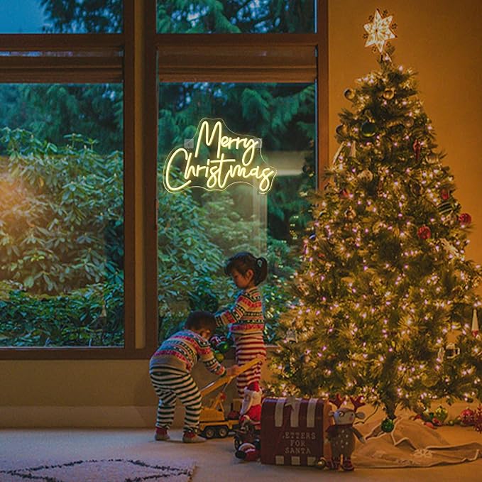 WLHOPE Merry Christmas Neon Sign,Warm White Christmas Neon Signs for Wall Decor,Dimmable Merry Christmas Led Signs for Christmas Party Backdrop Bedroom Window Bar Club Shop,Christmas Gift Decoration