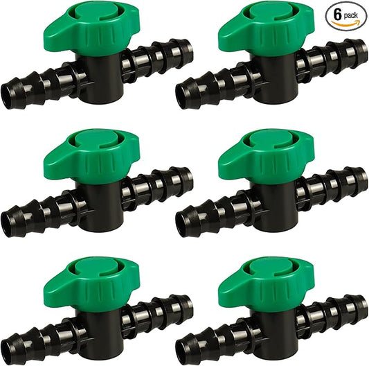 6 PCS Irrigation Barbed Ball Valve Fits for 1/2 Inch Drip Tubing, Drip Line Parts Shut Off Valve for Drip Irrigation and Aquariums