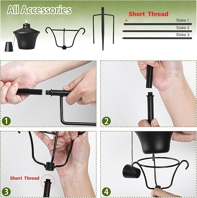 Citronella Torches Set of 6, 3-Prong Grounded Stake Outdoor Torches, 14.5 oz Garden Torches for Outside, 58 inch Outdoor Decorative Torch