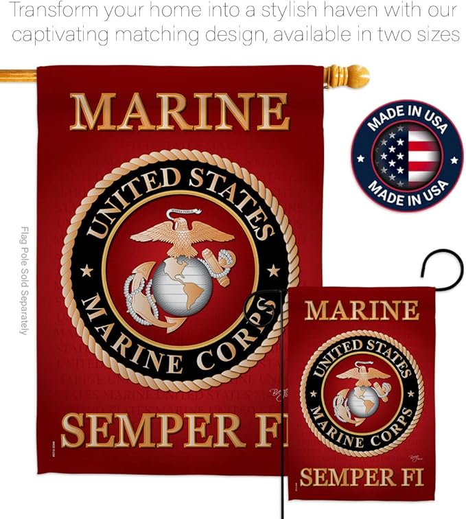 Breeze Decor HS108057-BO Marine Corps Americana Military Decorative Vertical Set, House Flag 28" x 40", Thick Fabric