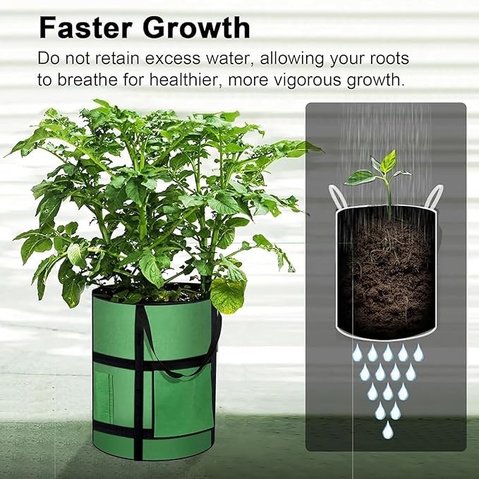 2-Pack 7 Gallon Potato Grow Bags with Harvest Window, Garden Plant Growing Bags with Flap and Handles, Thickened Nonwoven Fabric Plant Pots Grow Bags for Potatoes, Tomato, Vegetable and Fruits